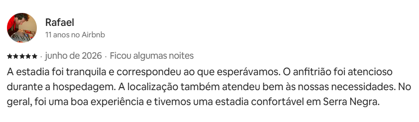 Avaliação de Rafael no Airbnb