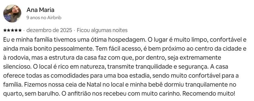 Avaliação de Ana Maria no Airbnb